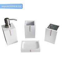 Набор в ванную настольный акриловый, со стразами, белый - классика